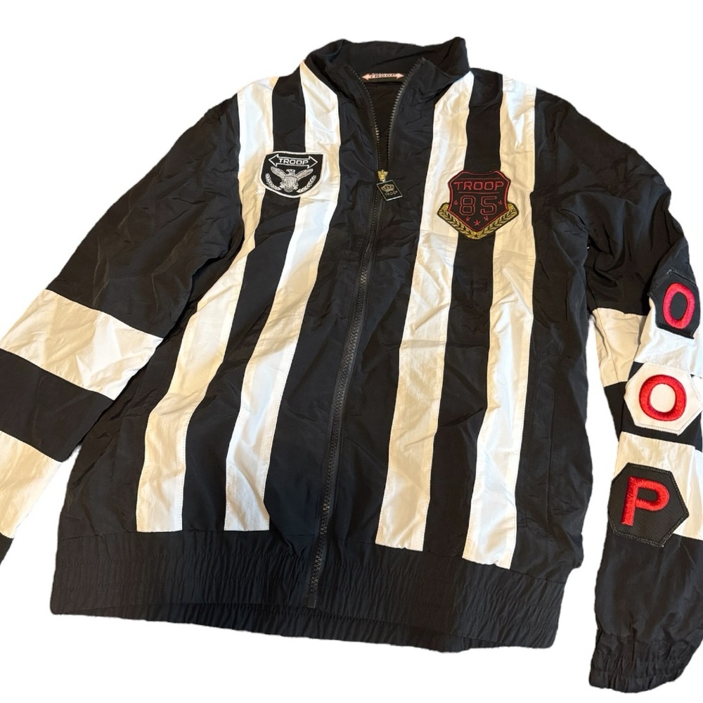 Black and White Striped Jacket with Patches